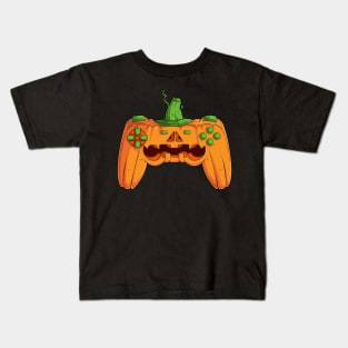 Video Games Gaming Gamer Halloween Pumpkin Controller Kids T-Shirt
